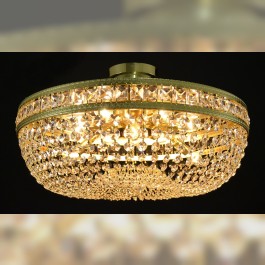 Der Lit Gold Semi flush mount Kristallkorb mit 12 Glühbirnen