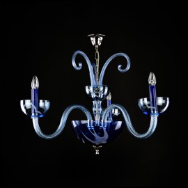 Blaue Kronleuchter aus glattem Glas, verziert mit Ätzungen im Murano Stil
