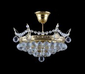 Kleinerer Kronleuchter aus Kristallkugeln und goldenem Messing mit 2 Glühbirnen