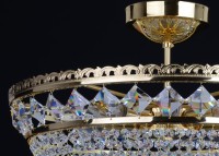 Detail - 9-Glühbirnen Swarovski Korb Kristall Kronleuchter mit quadratischen Steinen - Gold Messing
