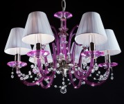 Kronleuchter aus lila Glas mit Lampenschirmen
