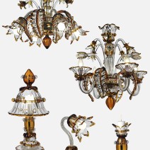 Designkollektion von Murano-Kronleuchtern und -Lampen aus bernsteinfarbenem und klarem Glas