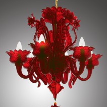 Rubinroter MURANO-Kronleuchter „Disteln und Mohnblumen“ &amp; Rubinroter Oktopus