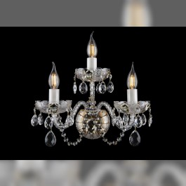 Große 3-armige Wandleuchte aus geschliffenem Kristall, verziert mit 24-Karat-Gold und Blumen aus Hochglanz-Emaille
