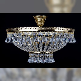 Strass-Körben Kristallkronleuchter mit 6 Glühbirnen und rautenförmigen Kristallen - Goldmessing