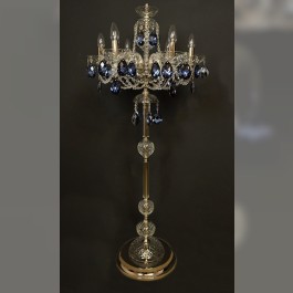 6-armige Lampe verziert mit großen graublauen Mandeln