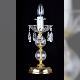Kleine Kristalltischlampe aus goldenem Messing mit Kristallmandeln verziert