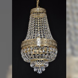 Kleiner Kristallkronleuchter Korb - Messingguss mit hervorgehobenem Ornament