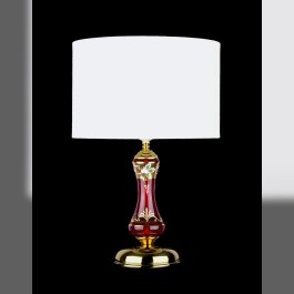 Lampe mit zylindrischem Textilschirm und Sockel aus Rubin-Glas