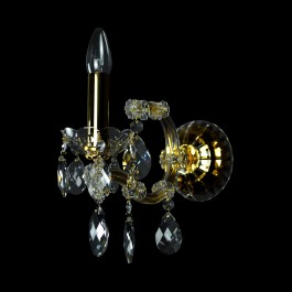 Einarmige Wandleuchte Maria Theresia mit Goldkerze (Flamme) - Abdeckrohr aus Messing