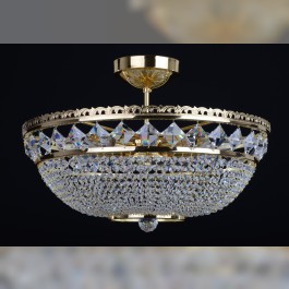 9-Glühbirnen Swarovski Korb Kristall Kronleuchter mit quadratischen Steinen - Gold Messing