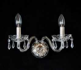 2-armige Wandleuchte aus silbernem Glas mit geschliffenen Kristalltropfen