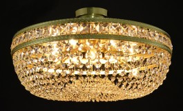 Der Lit Gold Semi flush mount Kristallkorb mit 12 Glühbirnen