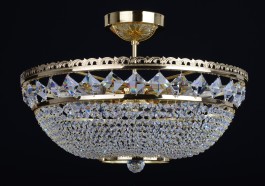 9-Glühbirnen Swarovski Korb Kristall Kronleuchter mit quadratischen Steinen - Gold Messing