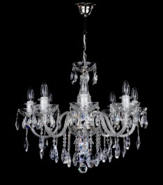 Bohemian 8 Arms Kristallkronleuchter mit glatten Glasarmen - Silbernes Metall
