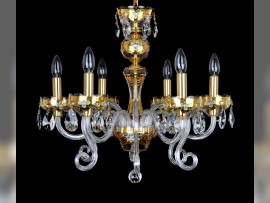 Eine andere Art von 6-armigem GOLD-Kristall-Kronleuchter mit Glasblumen