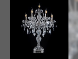 Hohe Tischlampe mit silbernem Metall und Kristall