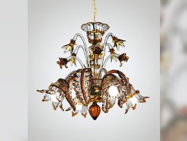 Murano-Kronleuchter mit 6 Armen aus klarem Glas mit farbiger Kontur (Topas) 1