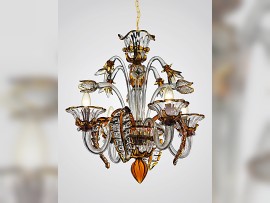 Murano-Kronleuchter mit 6 Armen aus klarem Glas mit farbiger Umrandung (Topas) 2