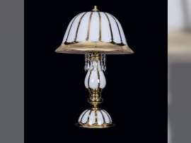Hohe weiße Tischlampe mit Goldverzierung