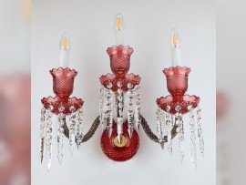 Rote 3-armige Baccarat-Wandleuchte