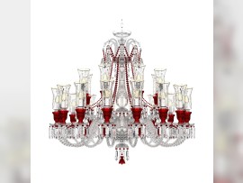 Baccarat-Kronleuchter mit rubinroten Tulpen zum Aufstellen von Lichtvasen - 24K Goldstreifen und Dekoration