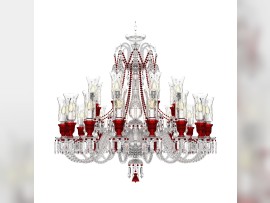 Baccarat-Kronleuchter mit rubinroten Tulpen zum Aufstellen von Lichtvasen - Klarglas mit Handgravur