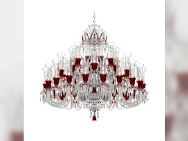 Baccarat-Kronleuchter mit rubinroten Tulpen zum Aufstellen von Lichtvasen - Klarglas mit tiefem Schliff