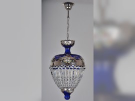 Kristallkorb aus kobaltblauem, mit Platin bemaltem Glas