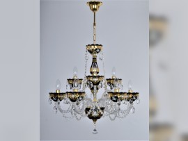 Goldene Hochemaille auf schwarzem Glas - ganzer Kronleuchter