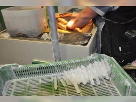 Fertige, handgefertigte Kristallverzierungen in der Palette.