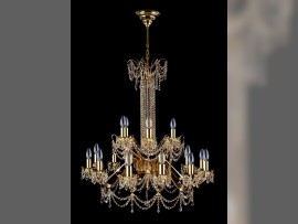 Strass-Kronleuchter, Durchmesser 86 x 110 cm / 18 Glühbirnen aus glänzendem Messing mit Metallarmen, Artikelnummer 6160-12+6-S
