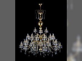 Großer Kronleuchter für den Wohnbereich mit röhrenförmigen Armen, Durchmesser 154 x 170 cm / 39 Glühbirnen, mandelförmige Kristallelemente – eine luxuriöse Dekoration für jede Eingangshalle. Artikelnummer 6460-39-S