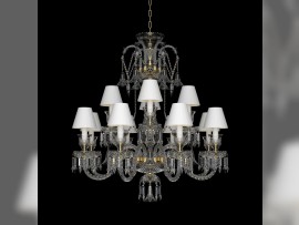 Derselbe Baccarat Kronleuchter mit 12 Armen und Lampenschirmen