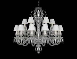 Baccarat-Lampe mit 18 Armen aus silbernem Metall mit Lampenschirmen