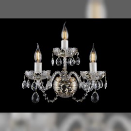 Große 3-armige Wandleuchte aus geschliffenem Kristall, verziert mit 24-Karat-Gold und Blumen aus Hochglanz-Emaille