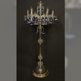 6-armige Lampe verziert mit großen graublauen Mandeln
