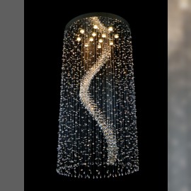 Moderne Kristallkronleuchter mit rundem Spiegel und Kristallspirale (Halleninnenräume)