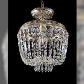 Goldener Korb-Kronleuchter aus geschliffenem tschechischem Glas