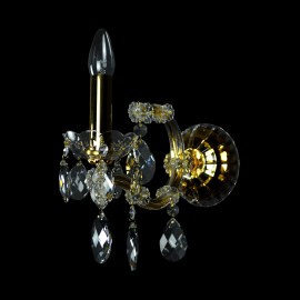 Einarmige Wandleuchte Maria Theresia mit Goldkerze (Flamme) - Abdeckrohr aus Messing