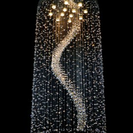 Moderne Kristallkronleuchter mit rundem Spiegel und Kristallspirale (Halleninnenräume)