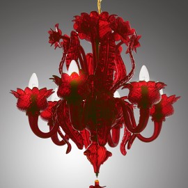 Rubinroter MURANO-Kronleuchter „Disteln und Mohnblumen“ &amp; Rubinroter Oktopus