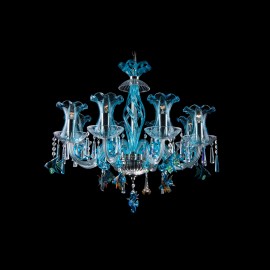 Kristallkronleuchter verziert mit Seefischen und Seepferdchen - blaue Vasen/Lampenschirme