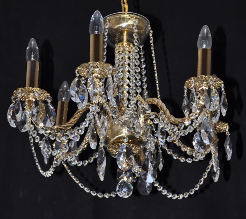 6 Arms Crystal cast brass chandelier with glossy twisted arms