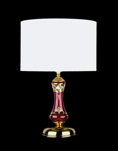 Lampe mit zylindrischem Textilschirm und Sockel aus Rubin-Glas