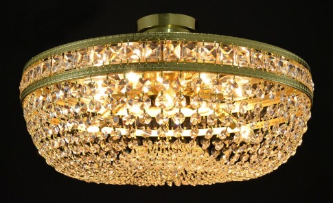 Der Lit Gold Semi flush mount Kristallkorb mit 12 Glühbirnen