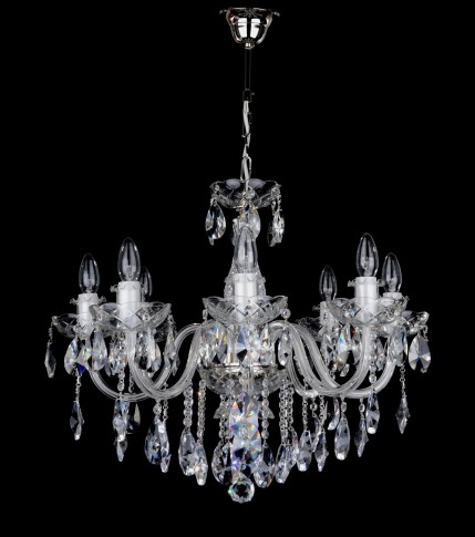 Bohemian 8 Arms Kristallkronleuchter mit glatten Glasarmen - Silbernes Metall