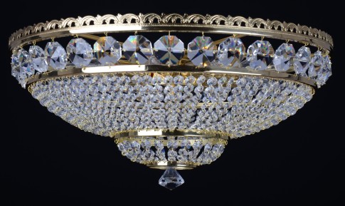 The 9 Glühbirnen Aufputz-Kristallkronleuchter mit großen geschliffenen Achtecken - Goldmessing