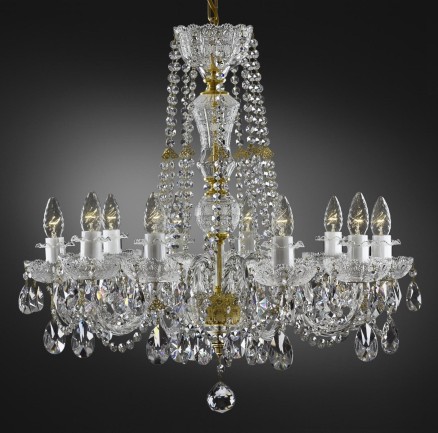 10-arms clear crystal glass PK500 chandelier, gold finish