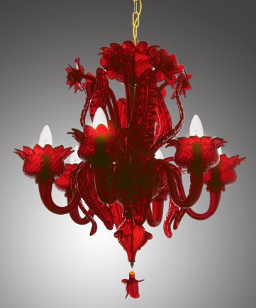 Klassischer Murano-Kronleuchter in Rubinrot „Disteln und Mohnblumen“